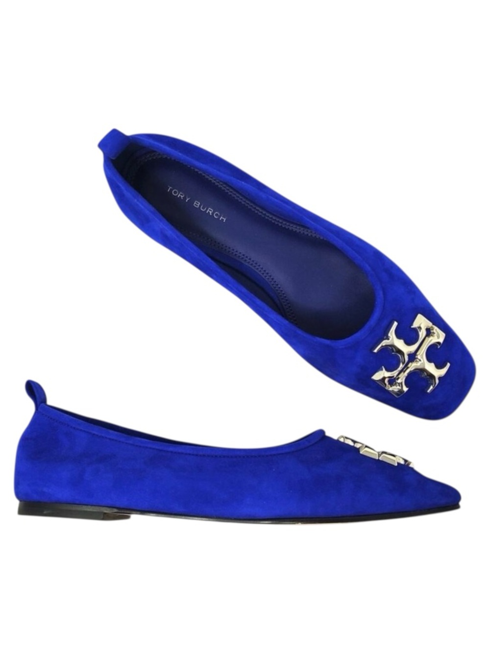 Tory Burch Eleanor Ballet Flat Shoes Amore Suede Cobalt Blue 141298 Size US 7 M